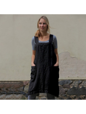 Women's Cotton Linen Bib Apron Sleeveless Home Pinafore Square Cross Work Dress