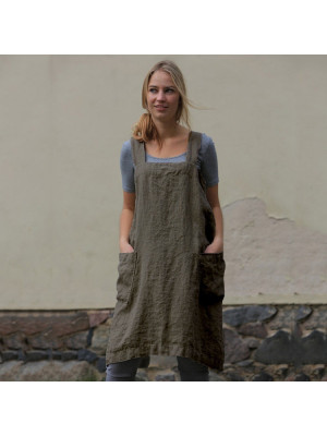 Women's Cotton Linen Bib Apron Sleeveless Home Pinafore Square Cross Work Dress