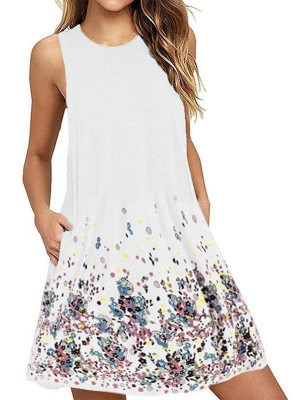 Womens Summer Floral Printing Midi Dress Ladies Holiday Beach Cami Vest Sundress