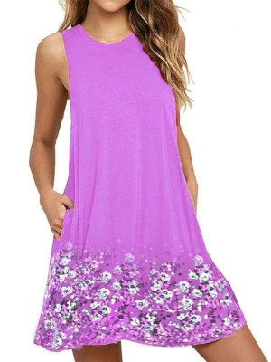 Womens Summer Floral Printing Midi Dress Ladies Holiday Beach Cami Vest Sundress