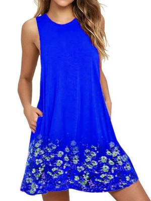 Womens Summer Floral Printing Midi Dress Ladies Holiday Beach Cami Vest Sundress