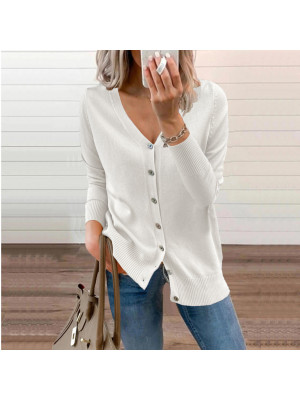 Women's Ladies V Neck Chunky Cable Knit Button Cardigan Loose Long Sleeves Coat