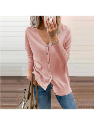 Women's Ladies V Neck Chunky Cable Knit Button Cardigan Loose Long Sleeves Coat