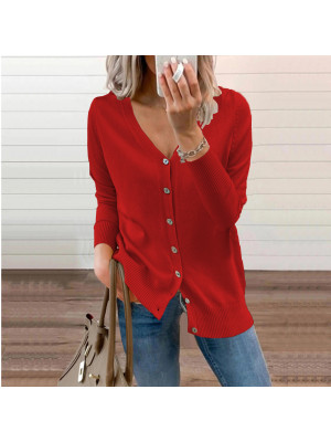 Women's Ladies V Neck Chunky Cable Knit Button Cardigan Loose Long Sleeves Coat