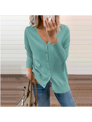 Women's Ladies V Neck Chunky Cable Knit Button Cardigan Loose Long Sleeves Coat