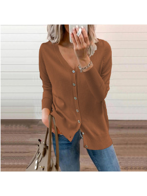 Women's Ladies V Neck Chunky Cable Knit Button Cardigan Loose Long Sleeves Coat