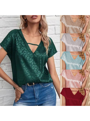 Womens Tops Summer Printing Short Sleeve T-shirt Ladies V Neck Casual Tee Blouse