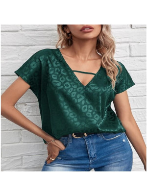 Womens Tops Summer Printing Short Sleeve T-shirt Ladies V Neck Casual Tee Blouse