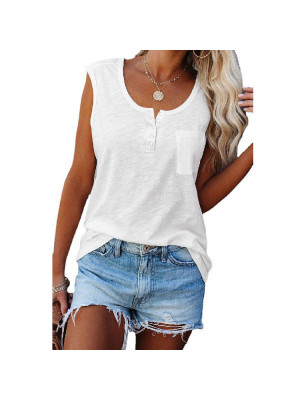 Womens Button Sleeveless Vest Summer Tank Tops Ladies Casual Loose Cami Tee UK