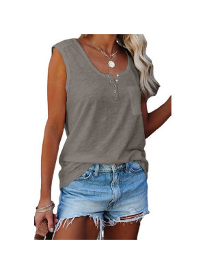 Womens Button Sleeveless Vest Summer Tank Tops Ladies Casual Loose Cami Tee UK