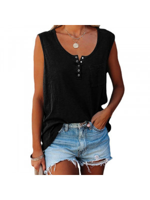 Womens Button Sleeveless Vest Summer Tank Tops Ladies Casual Loose Cami Tee UK