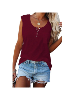 Womens Button Sleeveless Vest Summer Tank Tops Ladies Casual Loose Cami Tee UK