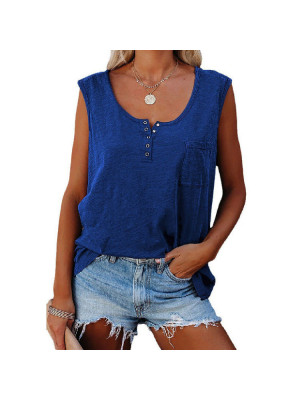 Womens Button Sleeveless Vest Summer Tank Tops Ladies Casual Loose Cami Tee UK