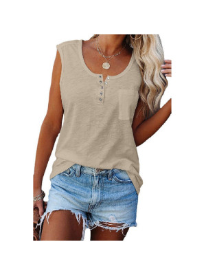 Womens Button Sleeveless Vest Summer Tank Tops Ladies Casual Loose Cami Tee UK