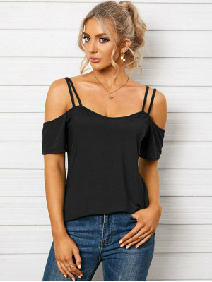 Womens Short Sleeve Off The Shoulder Loose Top Blouse T-Shirts Ladies U Neck Tee