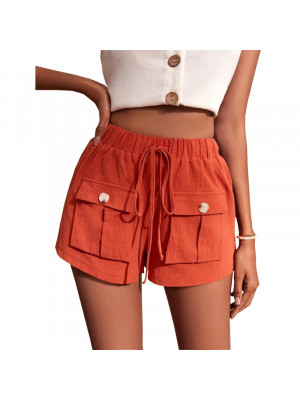 Womens Cotton Linen Shorts Waisted Pockets Casual Bottoms Loose Pants Drawstring