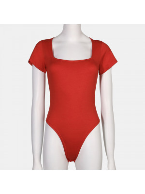 Womens Casual U Neck Short Sleeve Bodysuit Stretch Leotard Slim Fit Body Tops UK