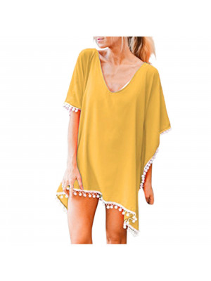 Women Beach Cover Up Summer Swimwear Beachwear Bikini Short V-Neck Dress Top UK