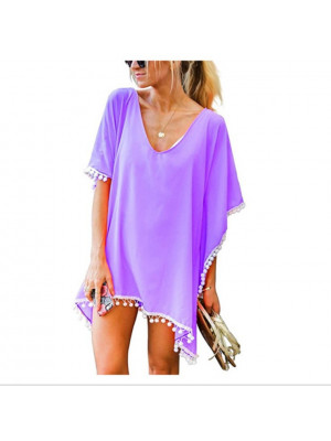 Women Beach Cover Up Summer Swimwear Beachwear Bikini Short V-Neck Dress Top UK