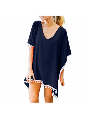 Women Beach Cover Up Summer Swimwear Beachwear Bikini Short V-Neck Dress Top UK