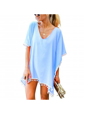 Women Beach Cover Up Summer Swimwear Beachwear Bikini Short V-Neck Dress Top UK