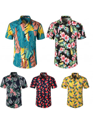 Men's Digital Printing Blouse Hawaiian Summer Beach Short Sleeve T Shirt Top