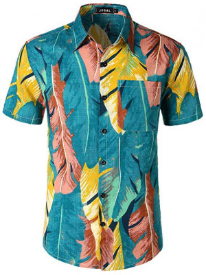 Men's Digital Printing Blouse Hawaiian Summer Beach Short Sleeve T Shirt Top