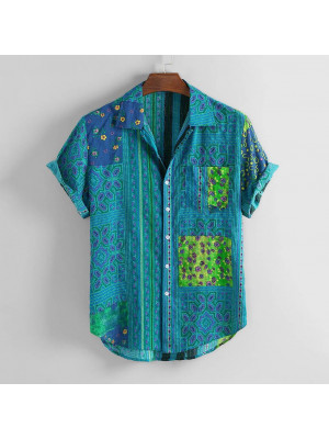 Mens Hawaiian Shirts Short Sleeve Beach Summer Buttoned Printed Casual Shirt Top