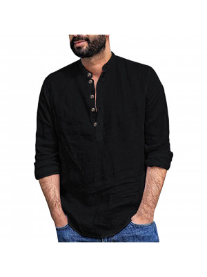 Mens V-Neck Long Sleeve Loose Shirt Casual Blouse Plain Pullover Top Tee Shirts