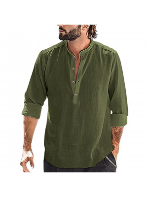 Mens V-Neck Long Sleeve Loose Shirt Casual Blouse Plain Pullover Top Tee Shirts