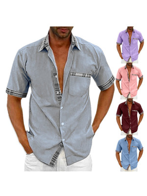 Mens Shirts Tops Summer Short Sleeve Casual Loose Buttons T-shirt Pocket Blouse