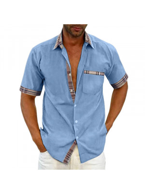 Mens Shirts Tops Summer Short Sleeve Casual Loose Buttons T-shirt Pocket Blouse