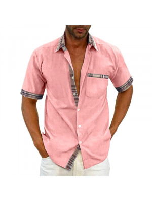 Mens Shirts Tops Summer Short Sleeve Casual Loose Buttons T-shirt Pocket Blouse