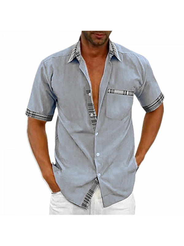 Mens Shirts Tops Summer Short Sleeve Casual Loose Buttons T-shirt Pocket Blouse