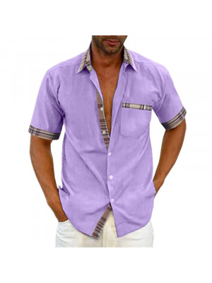 Mens Shirts Tops Summer Short Sleeve Casual Loose Buttons T-shirt Pocket Blouse