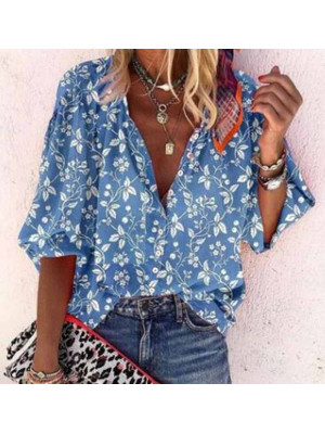 Ladies Floral Casual Baggy Tops Women Sexy Boho V Neck Blouse Shirt Baggy Tees