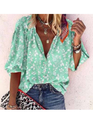 Ladies Floral Casual Baggy Tops Women Sexy Boho V Neck Blouse Shirt Baggy Tees