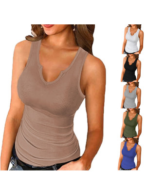 Womens V Neck Vest Tops Ladies Blouse Sleeveless Summer Tank Slim T-shirt Plain