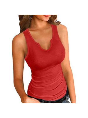 Womens V Neck Vest Tops Ladies Blouse Sleeveless Summer Tank Slim T-shirt Plain