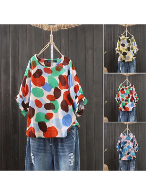 Womens Boho Half Sleeve T-shirt Ladies Casual Loose Pullover Jumper Blouse Tops