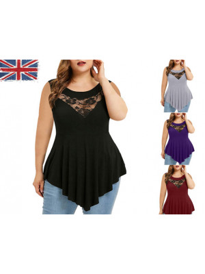 Womens Floral Lace Sleeveless Summer Vest Tops Ladies Casual Tank T-shirt Tee UK