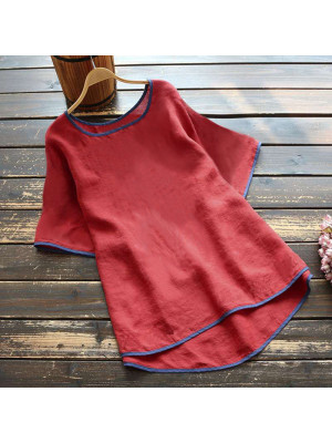 Womens Plain Half Sleeve T-shirt Ladies Casual Loose Pullover Jumper Blouse Tops