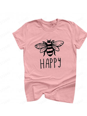 Womens Bee Print Round Neck Tops Casual Baggy T-shirt Ladies Pullover Tee Blouse