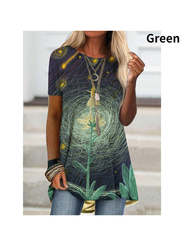 Womens Tunic Long Tops Shirts Blouse Plus Size Ladies Print Pullover T-shirt Tee