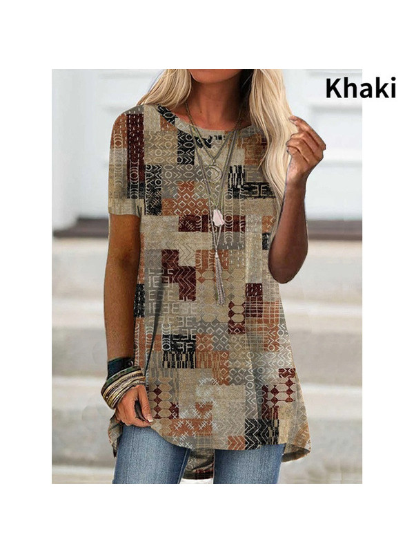 Womens Tunic Long Tops Shirts Blouse Plus Size Ladies Print Pullover T-shirt Tee