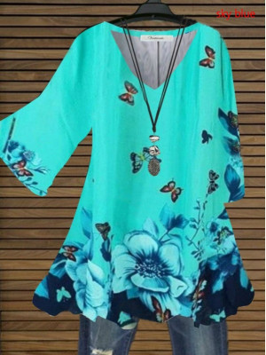 Womens Butterfly Print V Neck Tops Casual Baggy T-shirt Ladies Tees Blouse UK