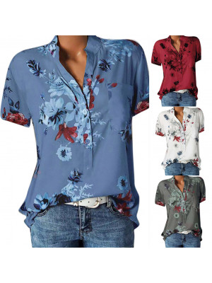 Ladies Short Sleeve Tops Womens Print Slim Blouse Tee Plus Size Summer T Shirt