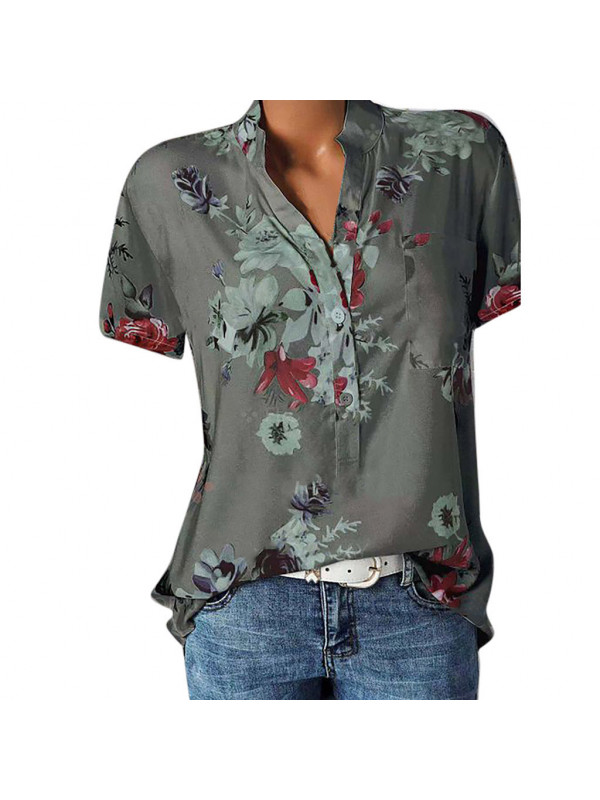 Ladies Short Sleeve Tops Womens Print Slim Blouse Tee Plus Size Summer T Shirt