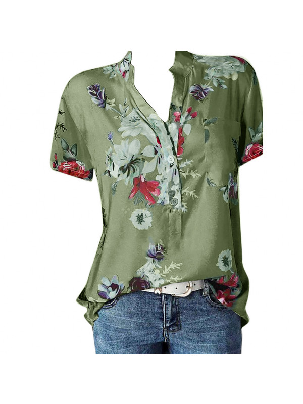 Ladies Short Sleeve Tops Womens Print Slim Blouse Tee Plus Size Summer T Shirt