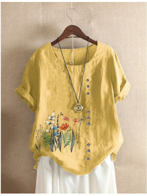 Women Ladies Short Sleeve Shirt Baggy Casual Summer Floral Blouse Tops Plus Size